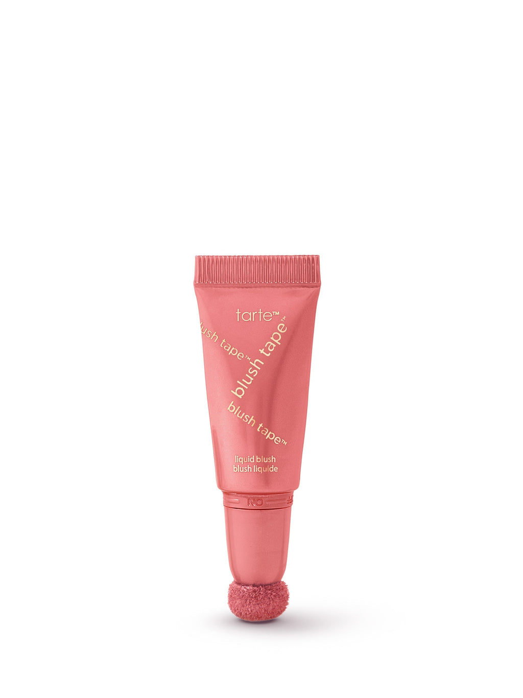 Pink tube of tarte blush lip gloss on a white background