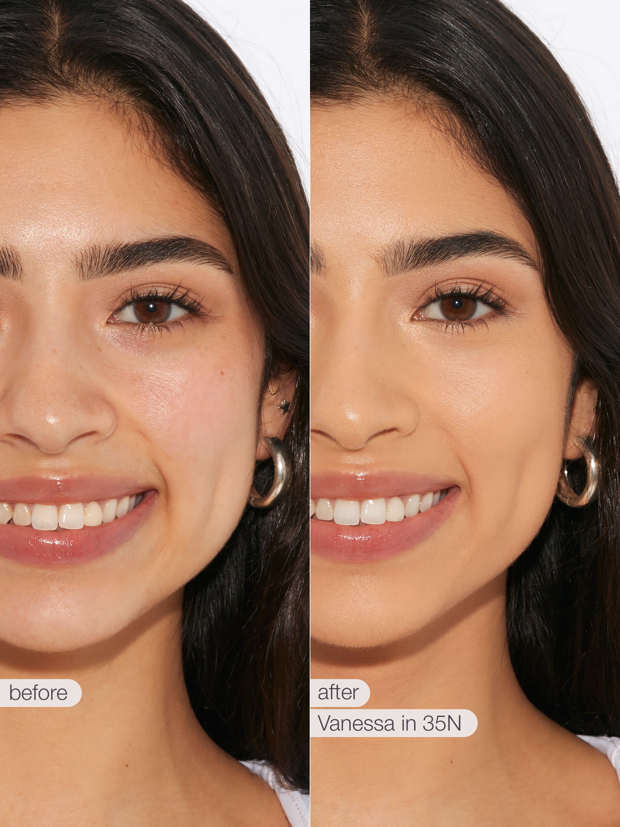 Before and after comparison of tarte creaseless creamy concealer on a person's eyelid.