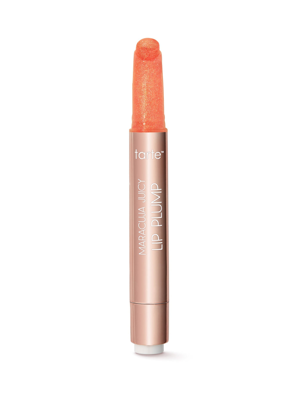 Lip plumper with coral color on a white background