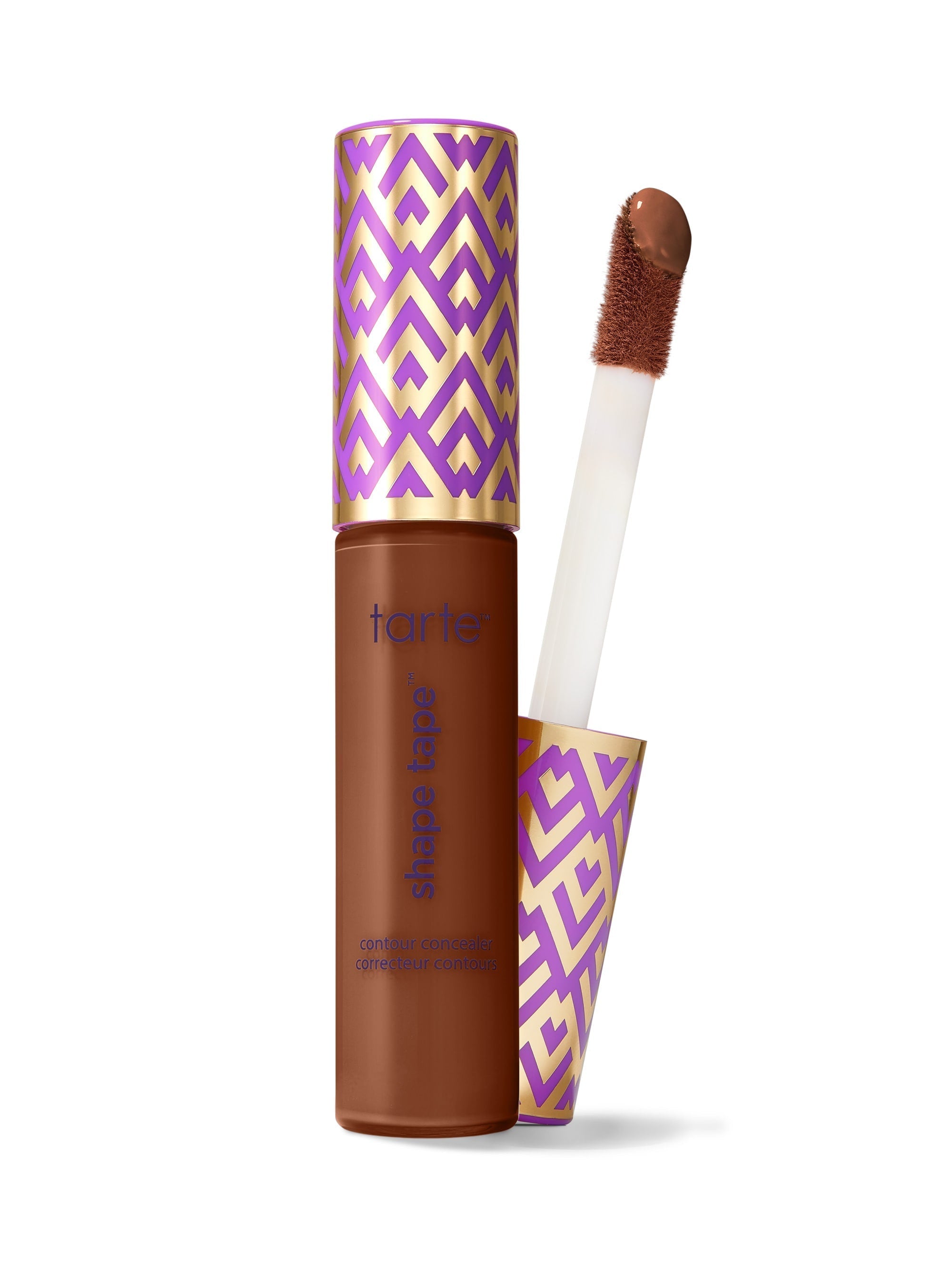 Hair color product with purple and gold packaging on a white background