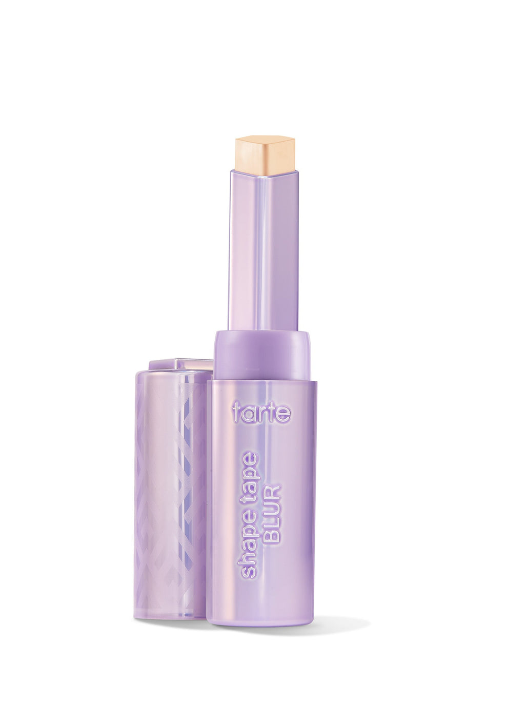 Lavender Tarte concealer stick with beige product tip extended, standing upright against a plain white background.