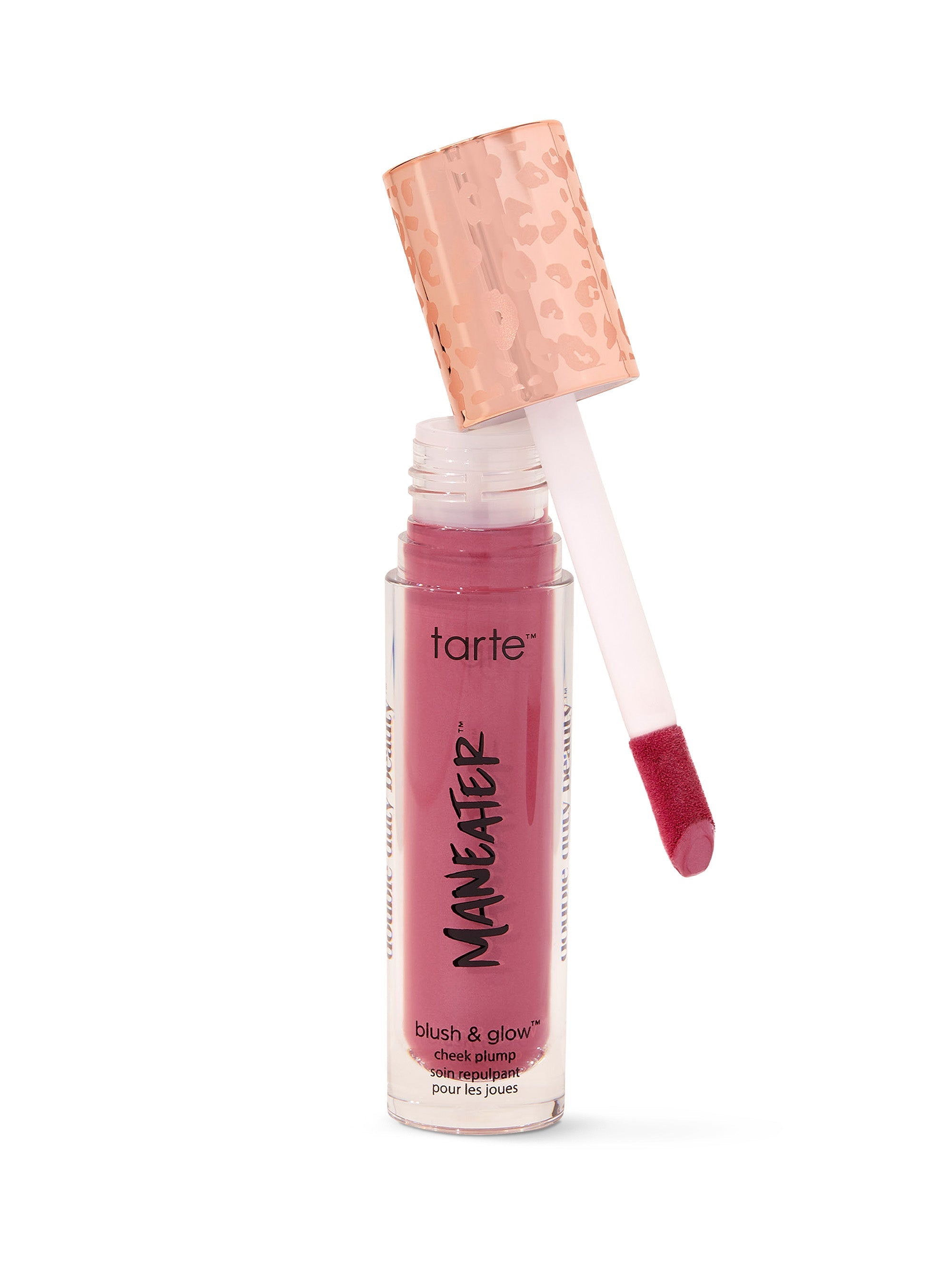 Tarte Maneater blush & glow product with rose gold cap and pink shade on white background