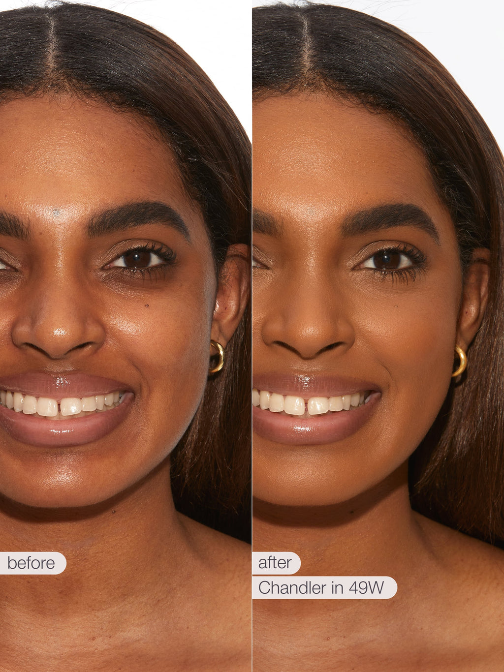 Before and after comparison of tarte creaseless creamy concealer on a person's eyelid.